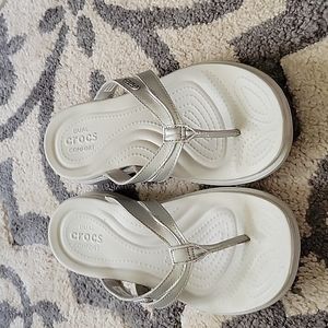 Silver capri crocs sandals size 8